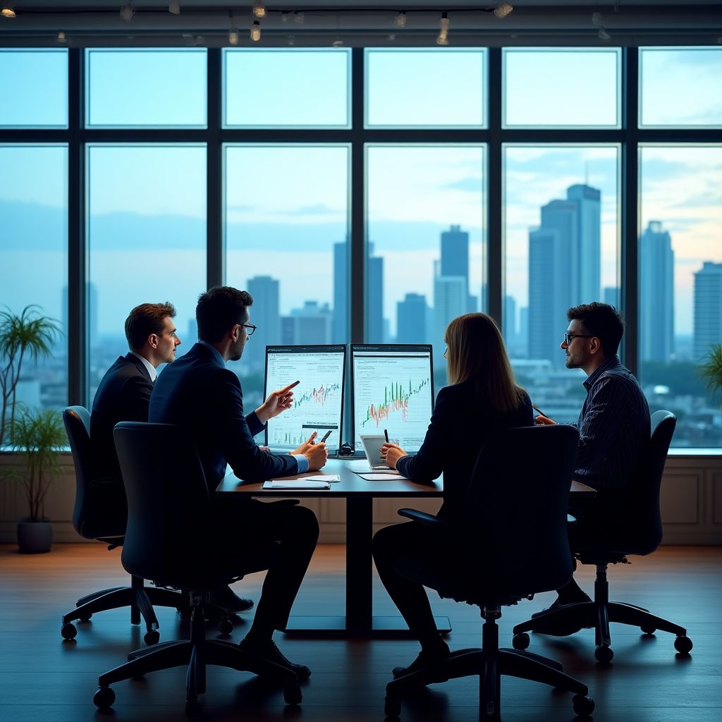 Equipo de asesores financieros trabajando juntos